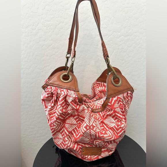 LUCKY BRAND | Bali Hai Red Boho Hobo Shoulder Bag Canvas Leather Trim - Picture 1 of 12